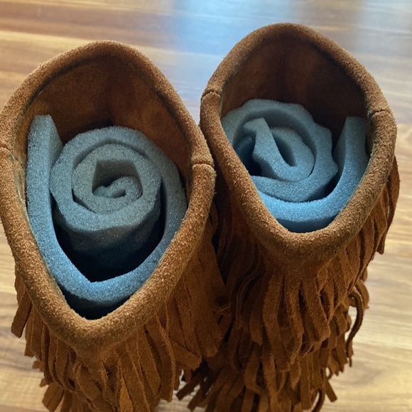 Minnetonka Brown 3 Layer Suede Fringe Boots Size 9 - Picture 12 of 13